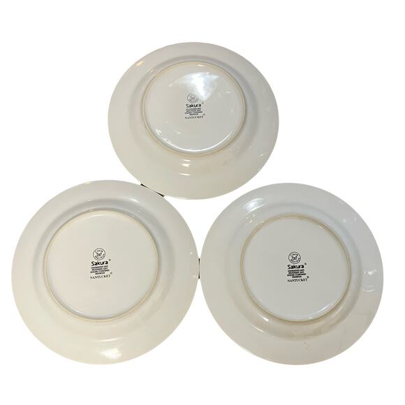 Sakura 3 Plate Set B C D Nantucket Salad Dessert Stoneware Scalloped Edge Floral - Picture 2 of 4